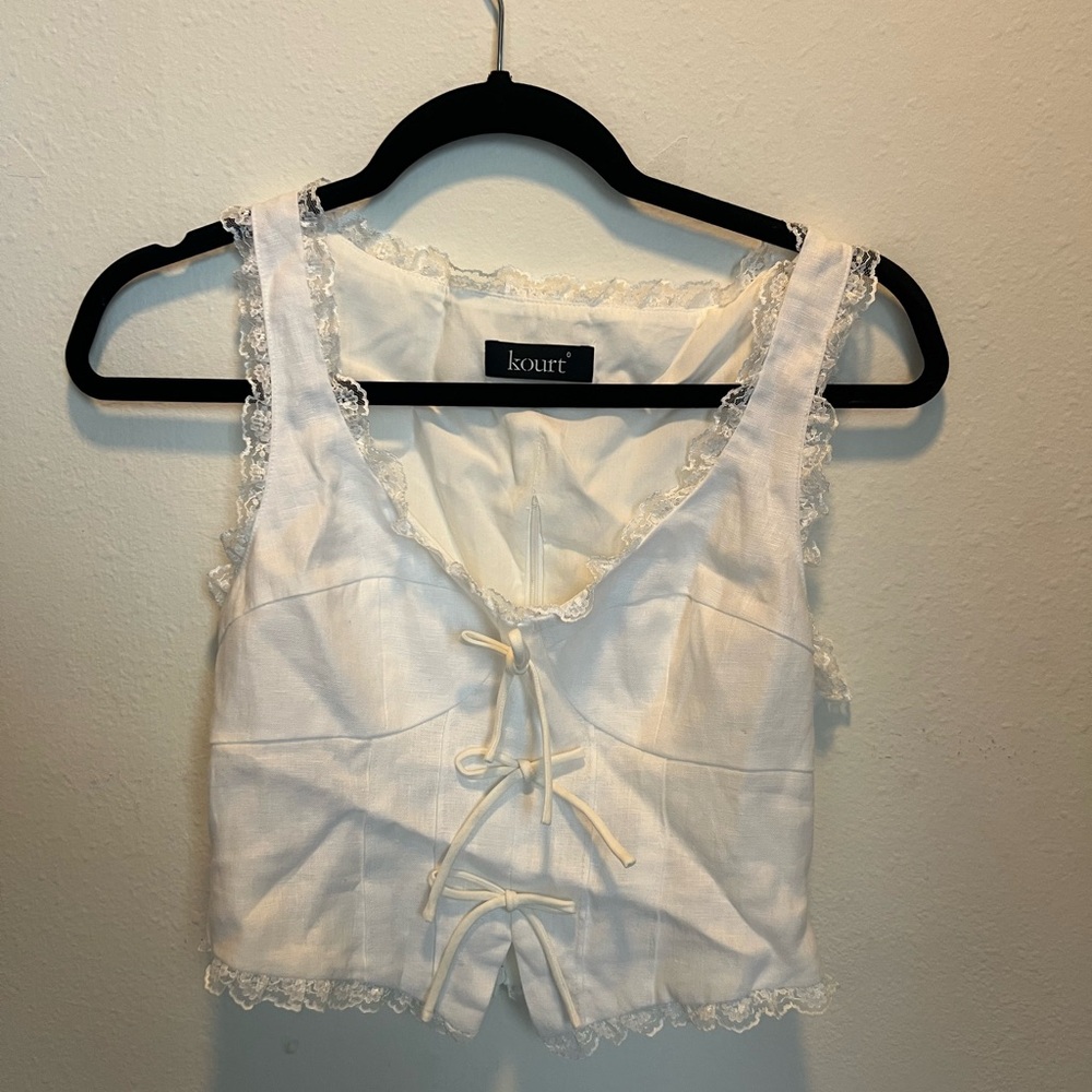Kourt White Lace-Trimmed Crop Top